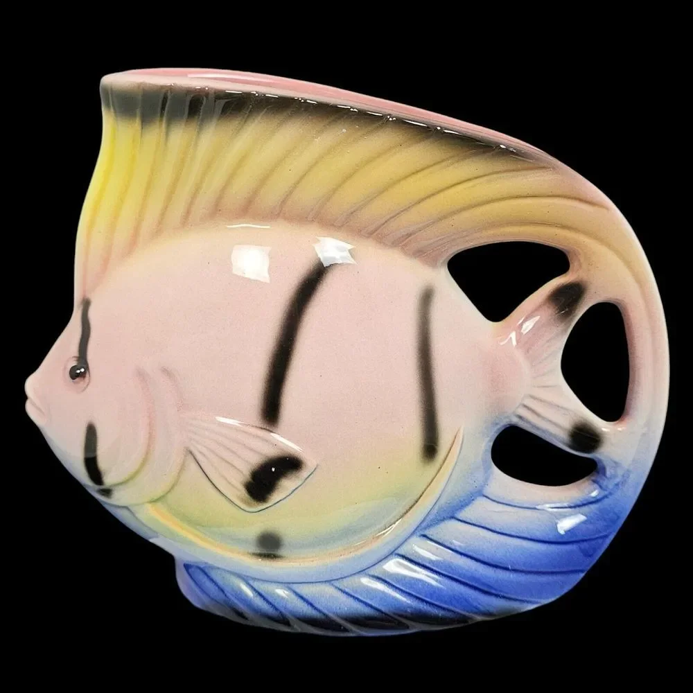Vintage 80s Sarsaparilla Deco Designs Angel Fish Vase Style 885 Sealife Nautical